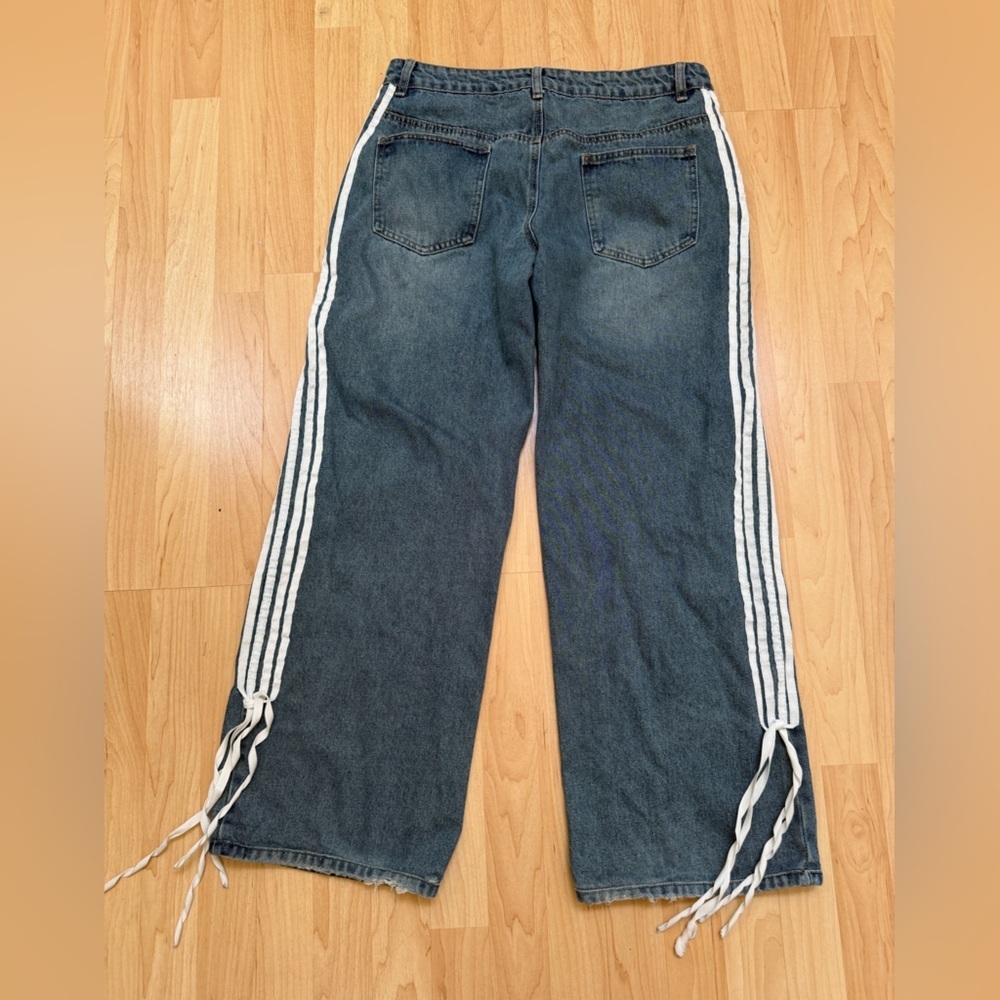 Edikted Blue Jeans with Ribbon White Stripes Size L - Picture 6 of 6